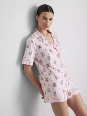 Bedrukte teddy boyfriend shorty-pyjama’s