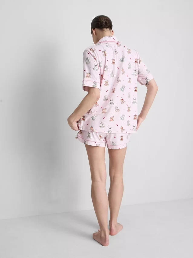 Bedrukte teddy boyfriend shorty-pyjama's