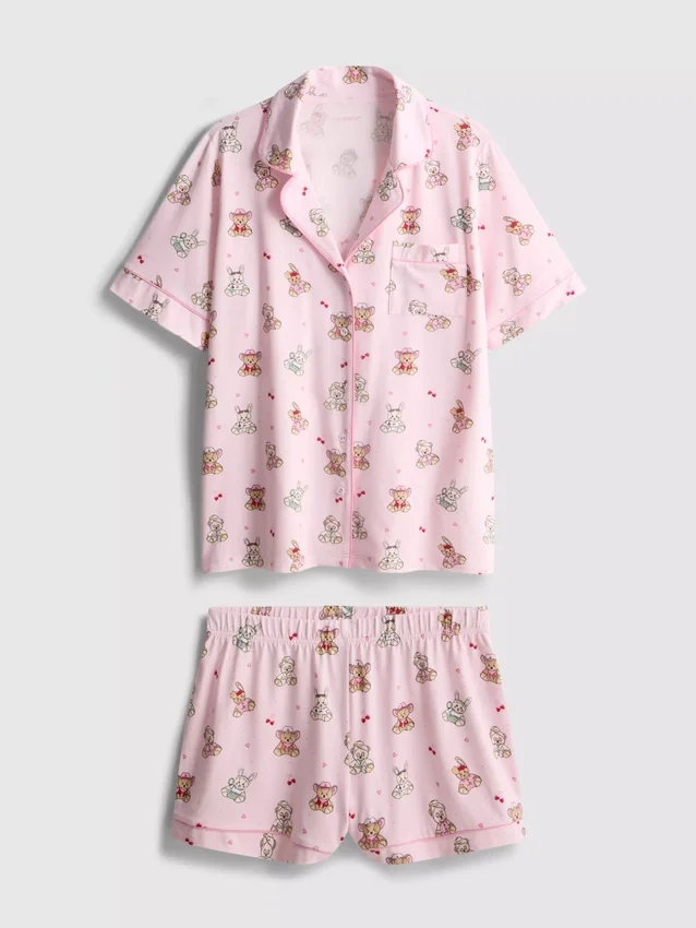 Bedrukte teddy boyfriend shorty-pyjama's