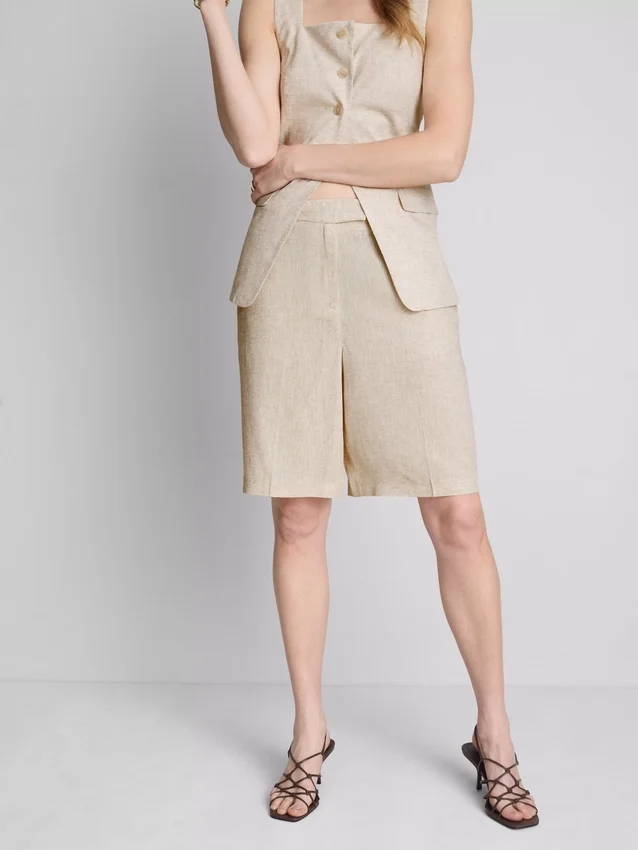 Bermudashort met plooien van linnenmix