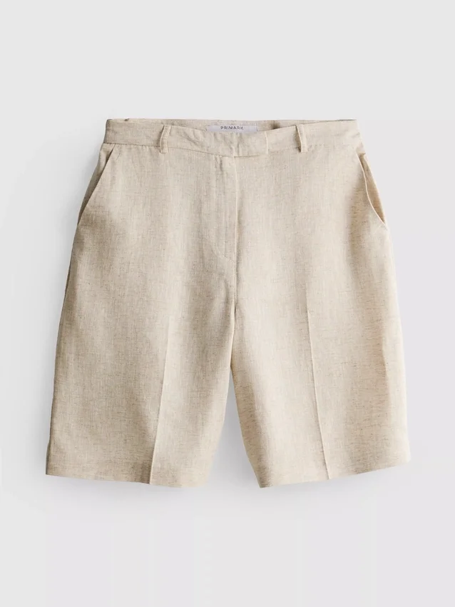 Bermudashort met plooien van linnenmix