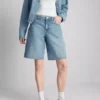 Bermudashort van denim met onafgewerkte zoom