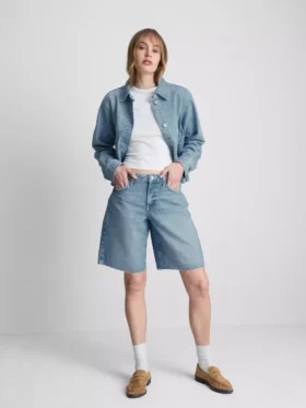Bermudashort van denim met onafgewerkte zoom