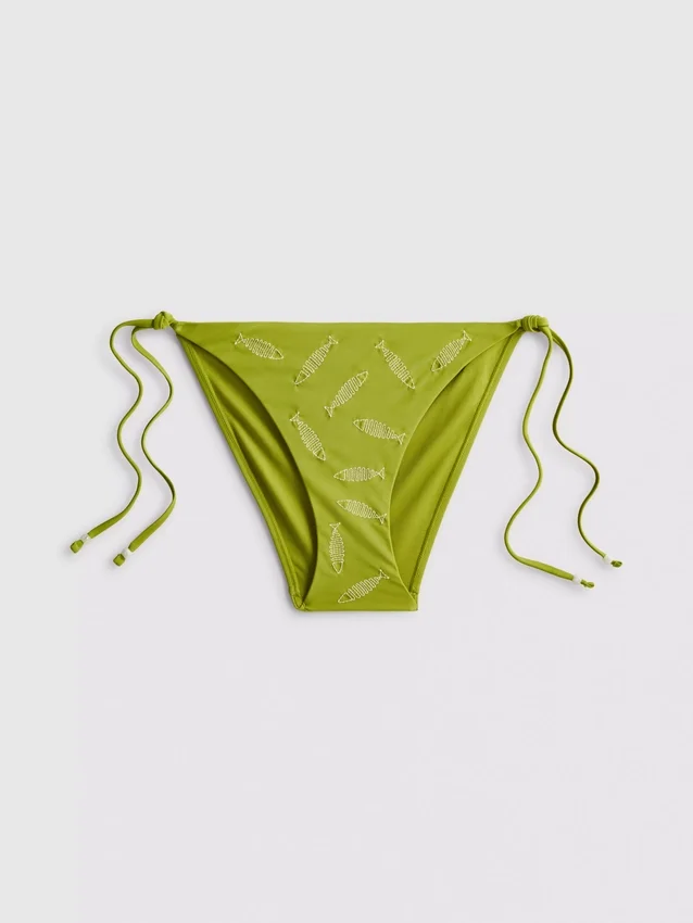 Bikinibroekje met geborduurde strik aan de zijkant