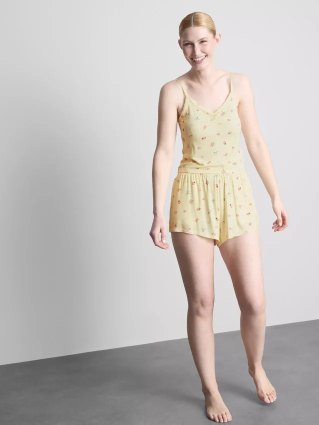 Bloemenpyjama-top met geribde cami