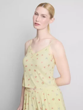 Bloemenpyjama-top met geribde cami