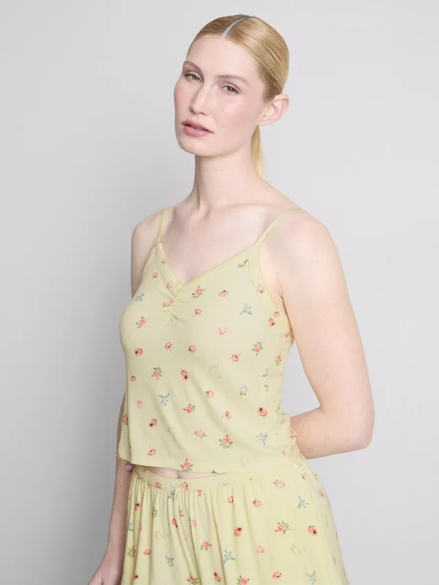 Bloemenpyjama-top met geribde cami