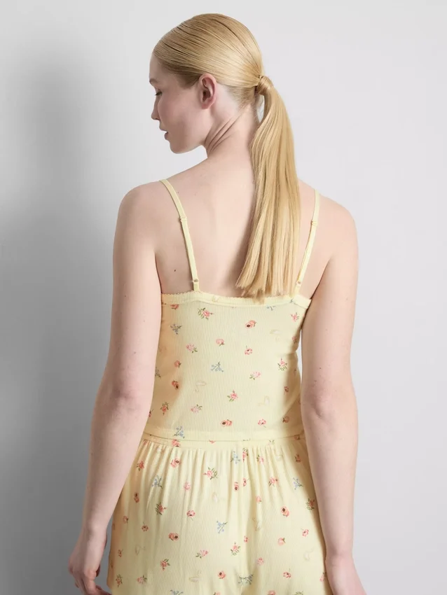 Bloemenpyjama-top met geribde cami