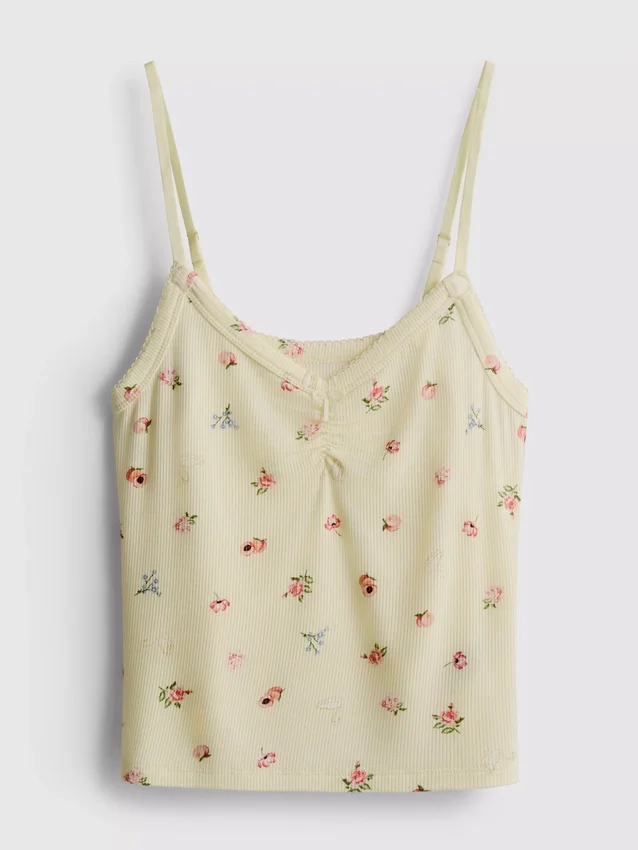 Bloemenpyjama-top met geribde cami