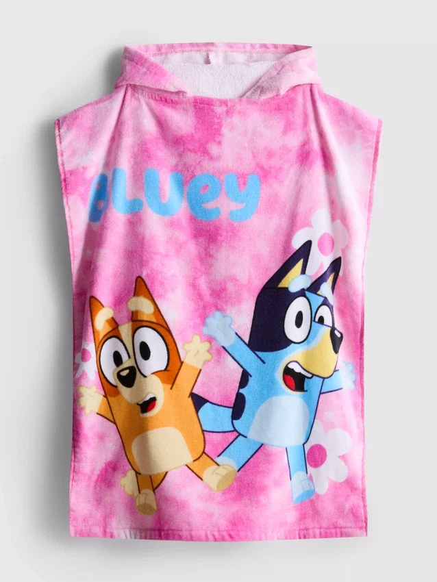 Bluey poncho met capuchon van badstof