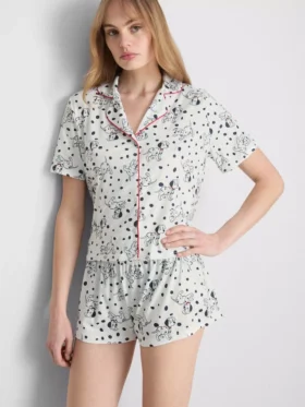 Boyfriend-pyjama’s met korte broek en print van Disney’s 101 Dalmatiërs
