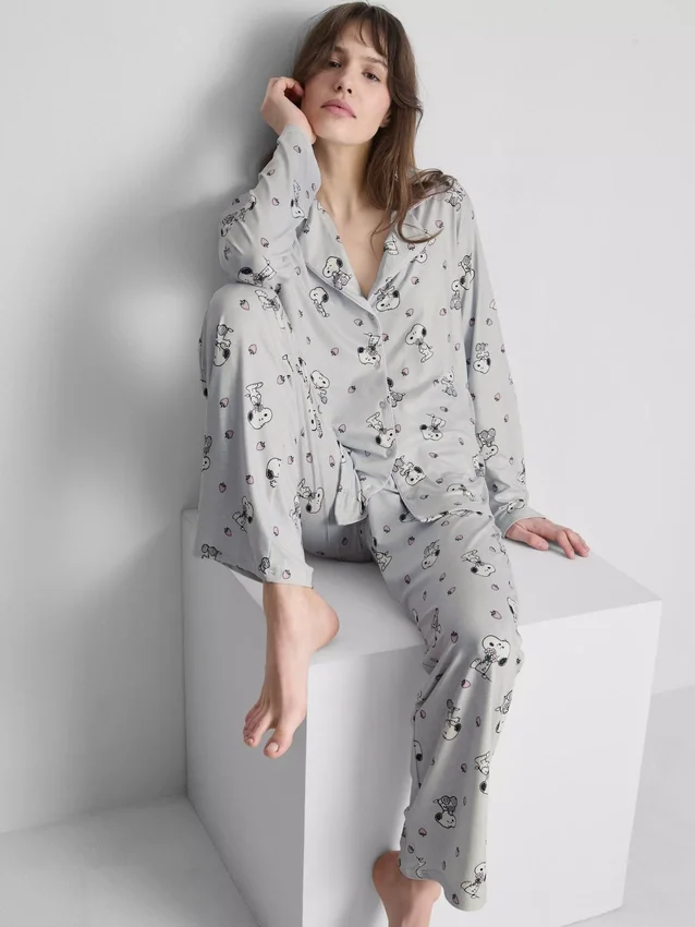 Boyfriend-pyjama's met Snoopy-print
