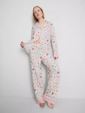 Boyfriend-pyjama's met 'Sweet treat'-print