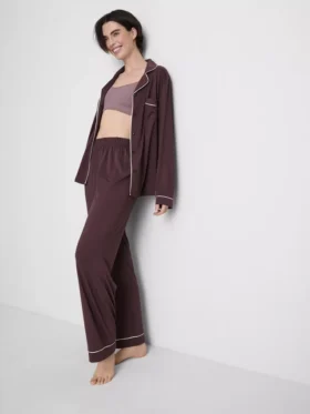 Boyfriend-pyjama’s van jersey met bies