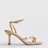 Breed uitgesneden sandalen met bloemenprint en strass op hakken