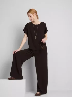 Broek met elastische taille en wijde pijpen