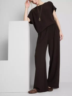 Broek met elastische taille en wijde pijpen