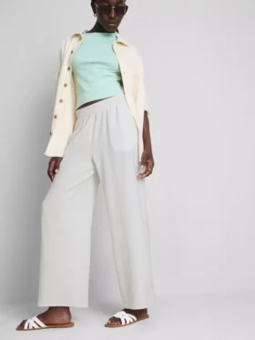 Broek met elastische taille en wijde pijpen