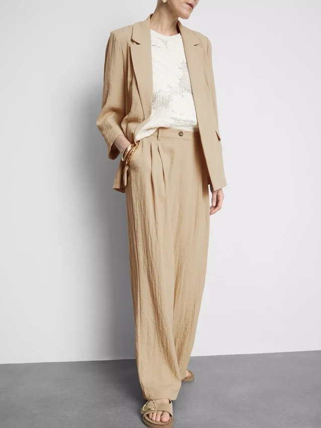 Broek met textuur en losse pasvorm, middelhoge taille