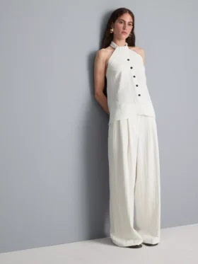Broek met textuur en wijde pijpen