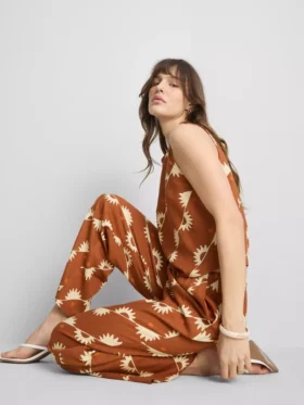 Broek met wijde pijpen en print