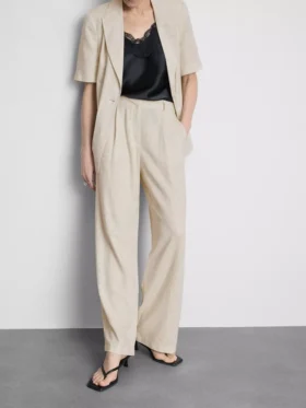 Broek met wijde pijpen van een linnenmix