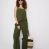 Broek met wijde pijpen van katoenmix