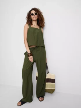 Broek met wijde pijpen van katoenmix