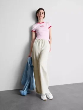 Broek met wijde pijpen van katoenmix