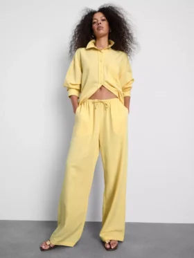 Broek met wijde pijpen van katoenmix