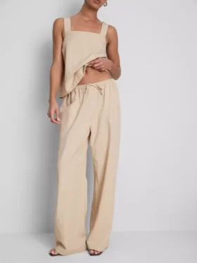 Broek met wijde pijpen van katoenmix