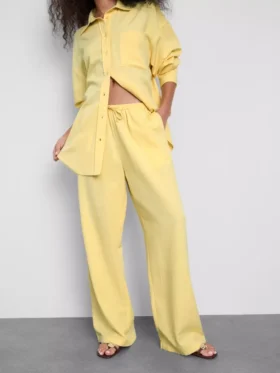 Broek met wijde pijpen van katoenmix