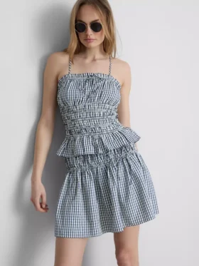 Cami-top met peplum en gerimpelde gingham-print