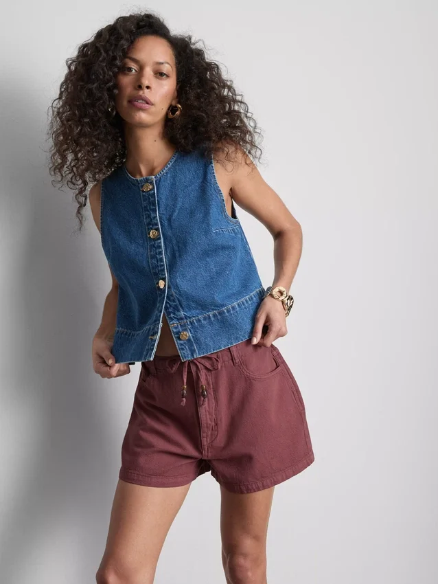 Casual katoenen Short met trekkoord en kralen