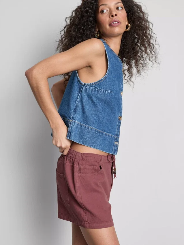 Casual katoenen Short met trekkoord en kralen