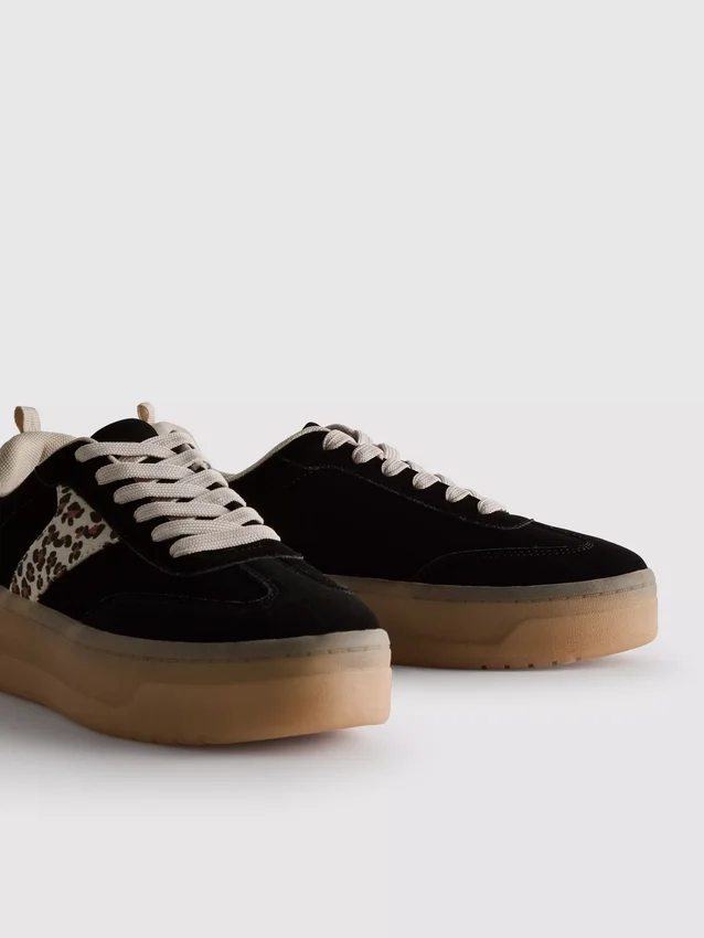 Chunky sneakers met luipaardprint en rubberen zool