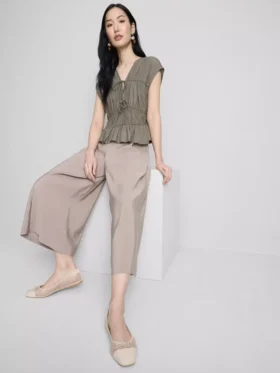 Culottebroek met middelhoge taille en wijde pijpen
