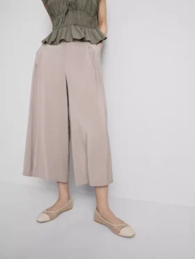 Culottebroek met middelhoge taille en wijde pijpen