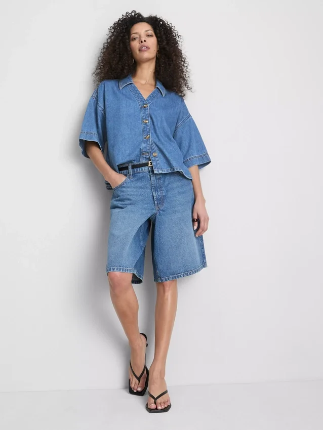 Denim shirt met korte mouwen