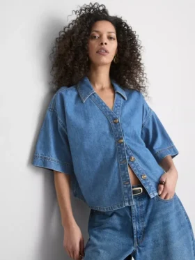 Denim shirt met korte mouwen