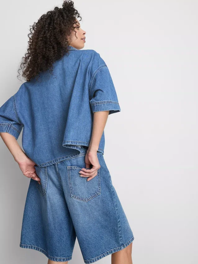 Denim shirt met korte mouwen