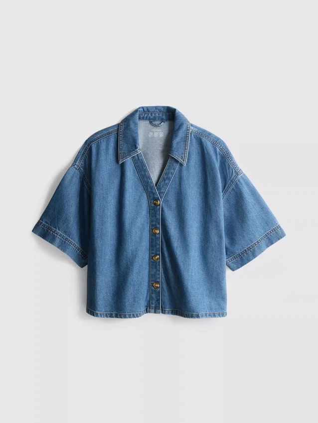 Denim shirt met korte mouwen