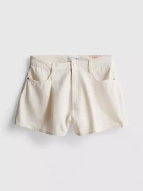 Denim short met plooien en uitlopende pijpen, met een hoog katoengehalte