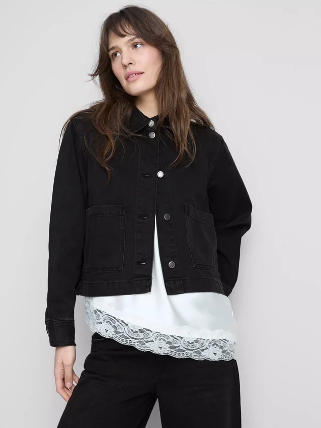 Denimjasje met katoenen opgestikte zak