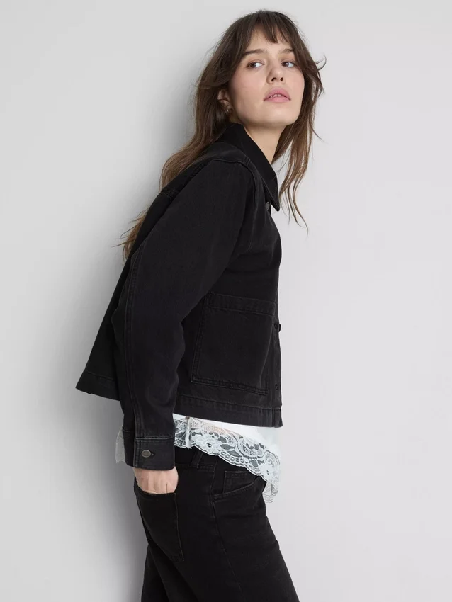 Denimjasje met katoenen opgestikte zak