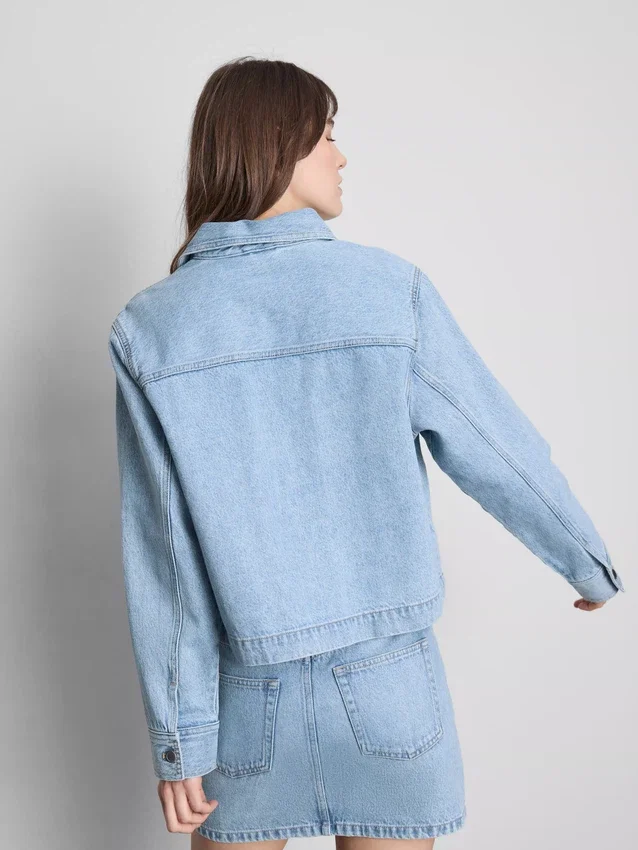 Denimjasje met katoenen opgestikte zak