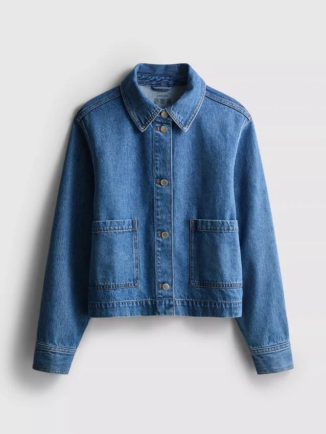 Denimjasje met katoenen opgestikte zak