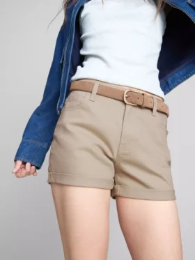 Denimshort met middelhoge taille en omgeslagen zoom