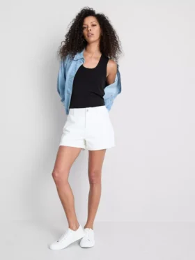 Denimshort met middelhoge taille en omgeslagen zoom