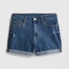 Denimshort met middelhoge taille en omgeslagen zoom
